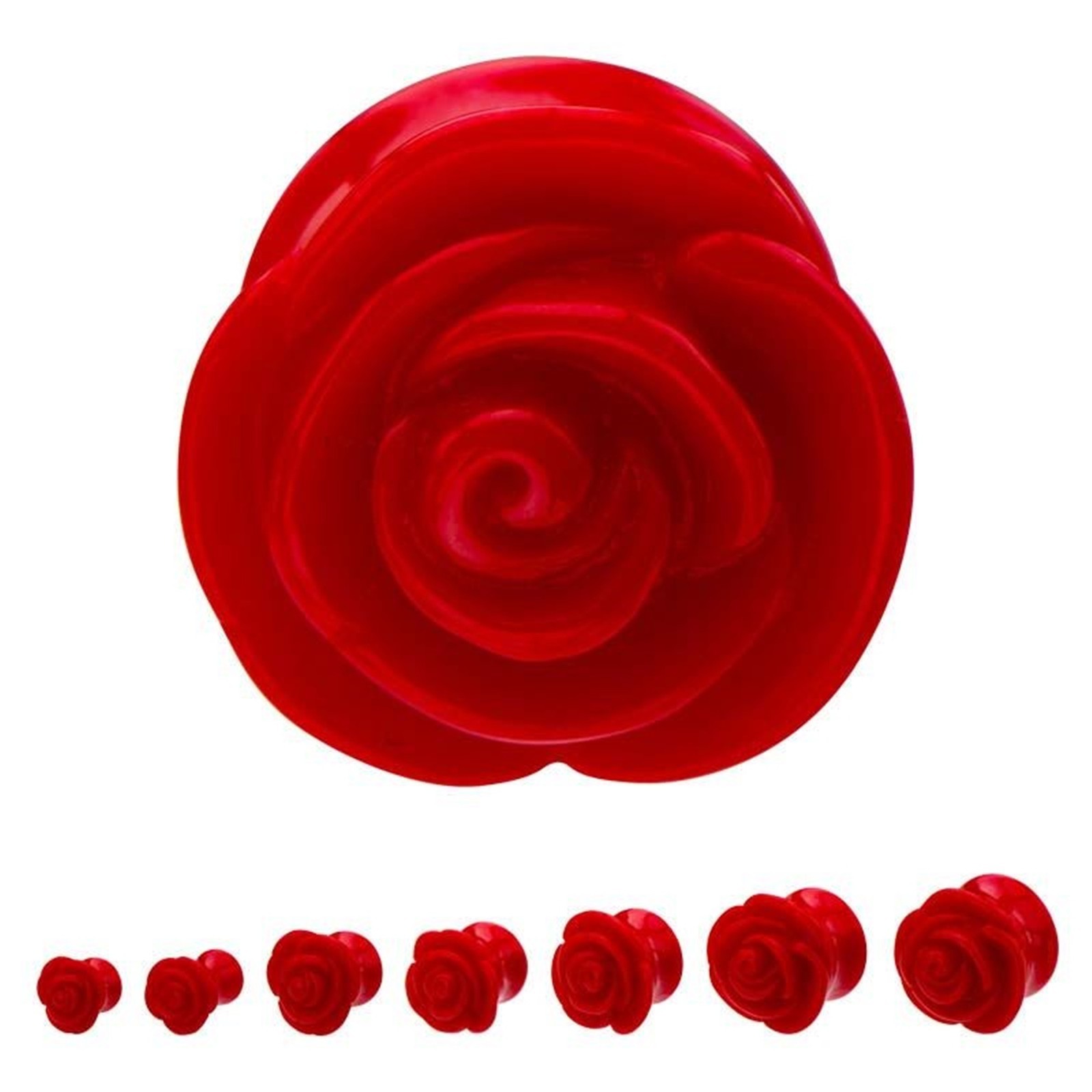 PAIR-Rose Red Acrylic Double Flare Ear Plugs 04mm/6 Gauge Body Jewelry