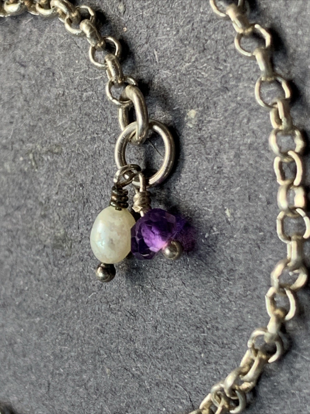 STERLING SILVER 925 Lot Necklace Charms SS18 Simple Chain Dainty Pearl Purple