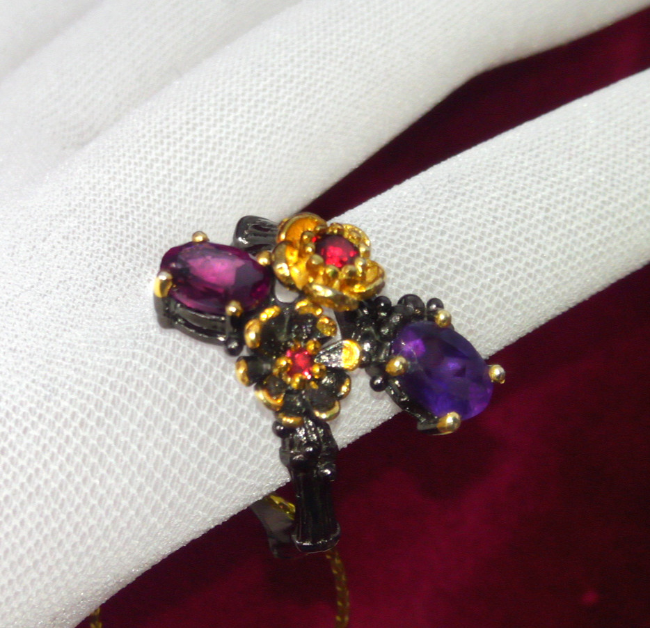 🔥🔥🔥Exclusive Amethyst, Rose Garnet & Garnets RING in Silver & Gold – FREE SIZE