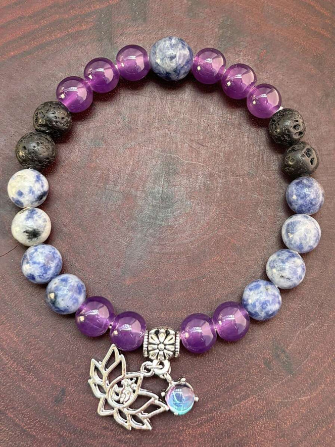 Chakra Healing Natural Stone Round Gemstone Lotus Energy Beads Bracelet Jewelry