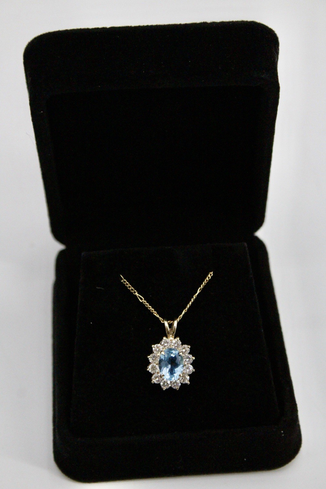 Blue Topaz Halo Pendant, 3.63 Carats 10K Gold