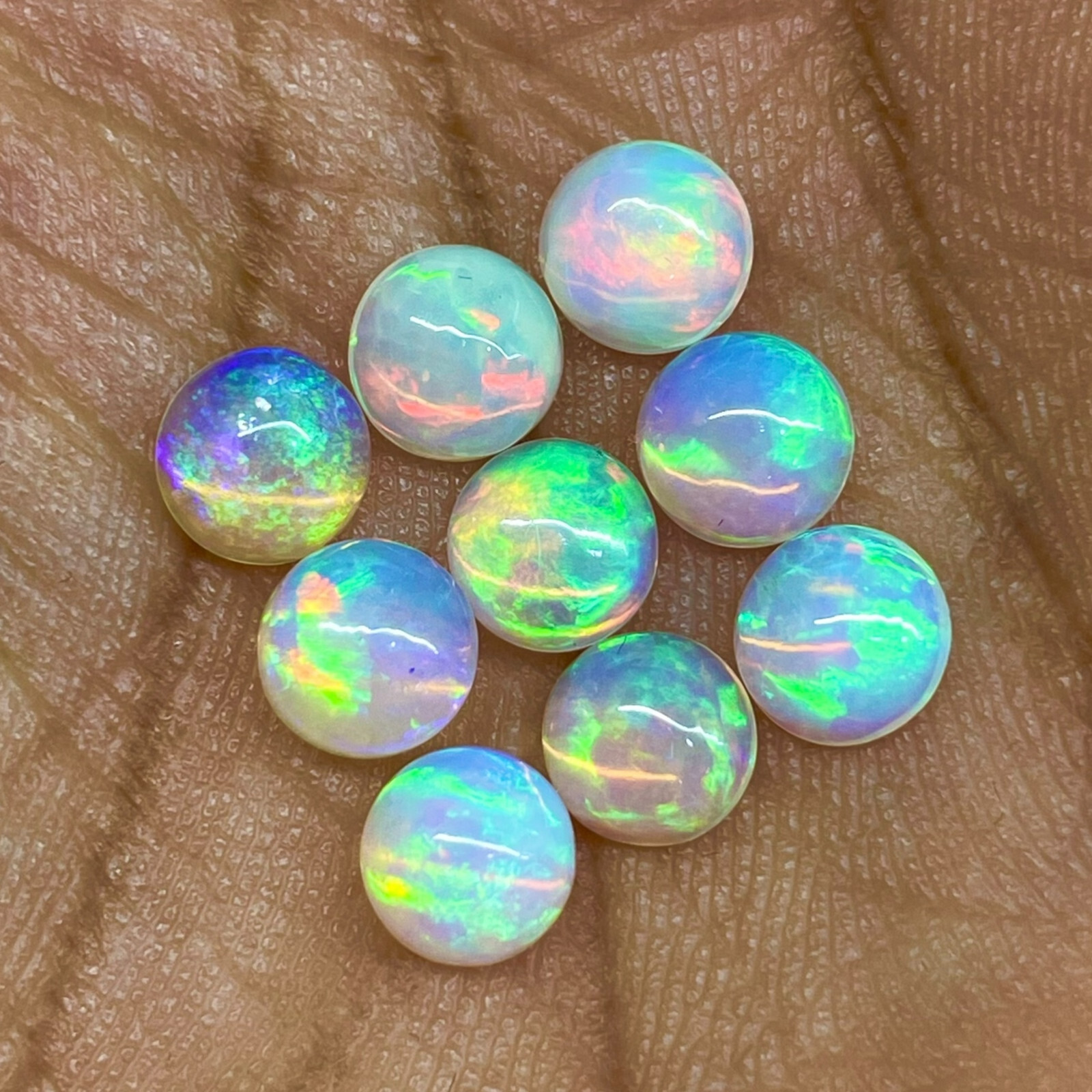 9 Pcs Natural Ethiopian Opal 6mm Round Flashy Loose Cabochon Gemstones Lot