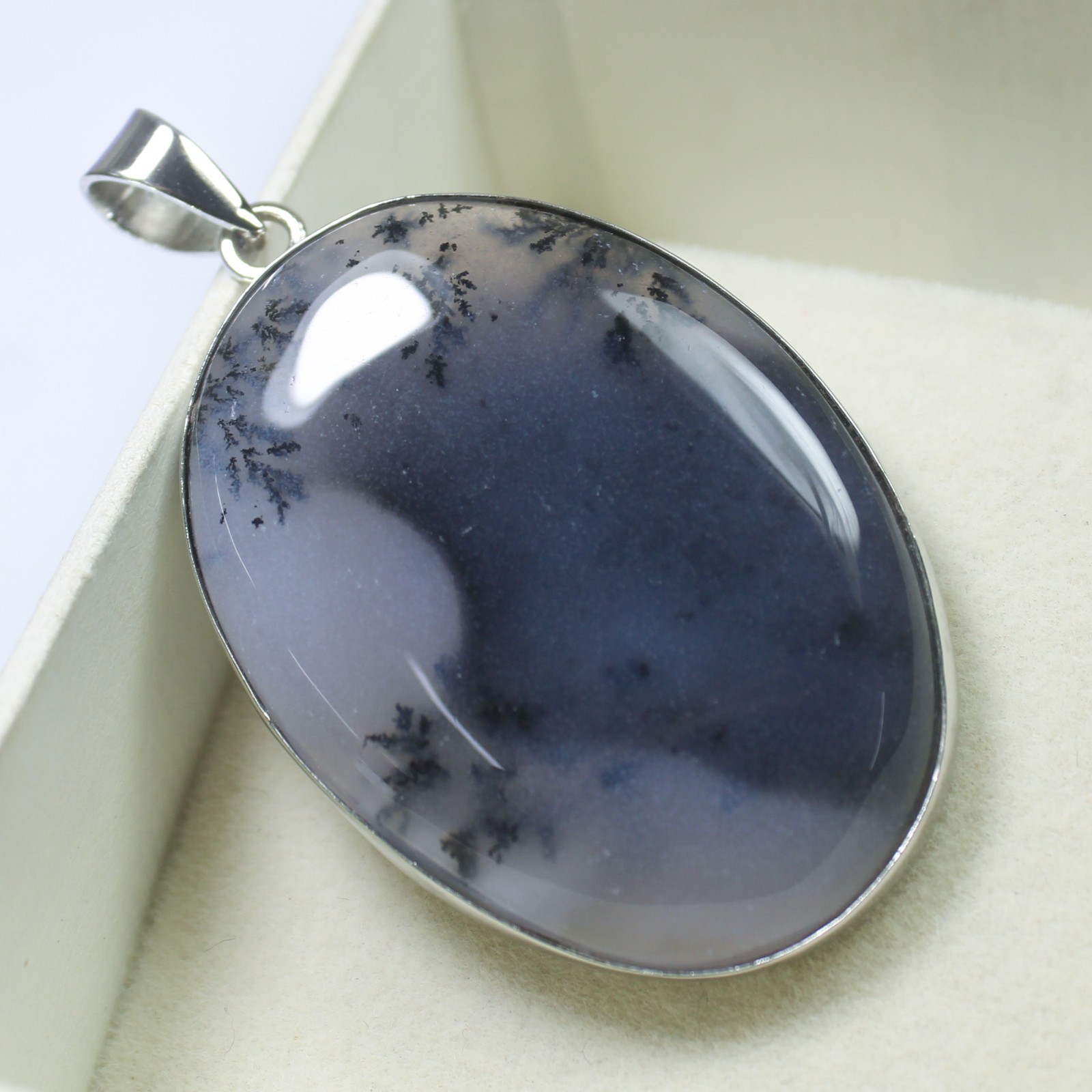 Dendrite Opal Pendant 925 Sterling Silver Vintage Gemstone Jewelry 13.75 g
