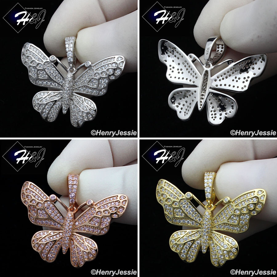 925 STERLING SILVER ICY CZ GOLD/ROSE GOLD PLATED/SILVER BUTTERFLY PENDANT*SP284