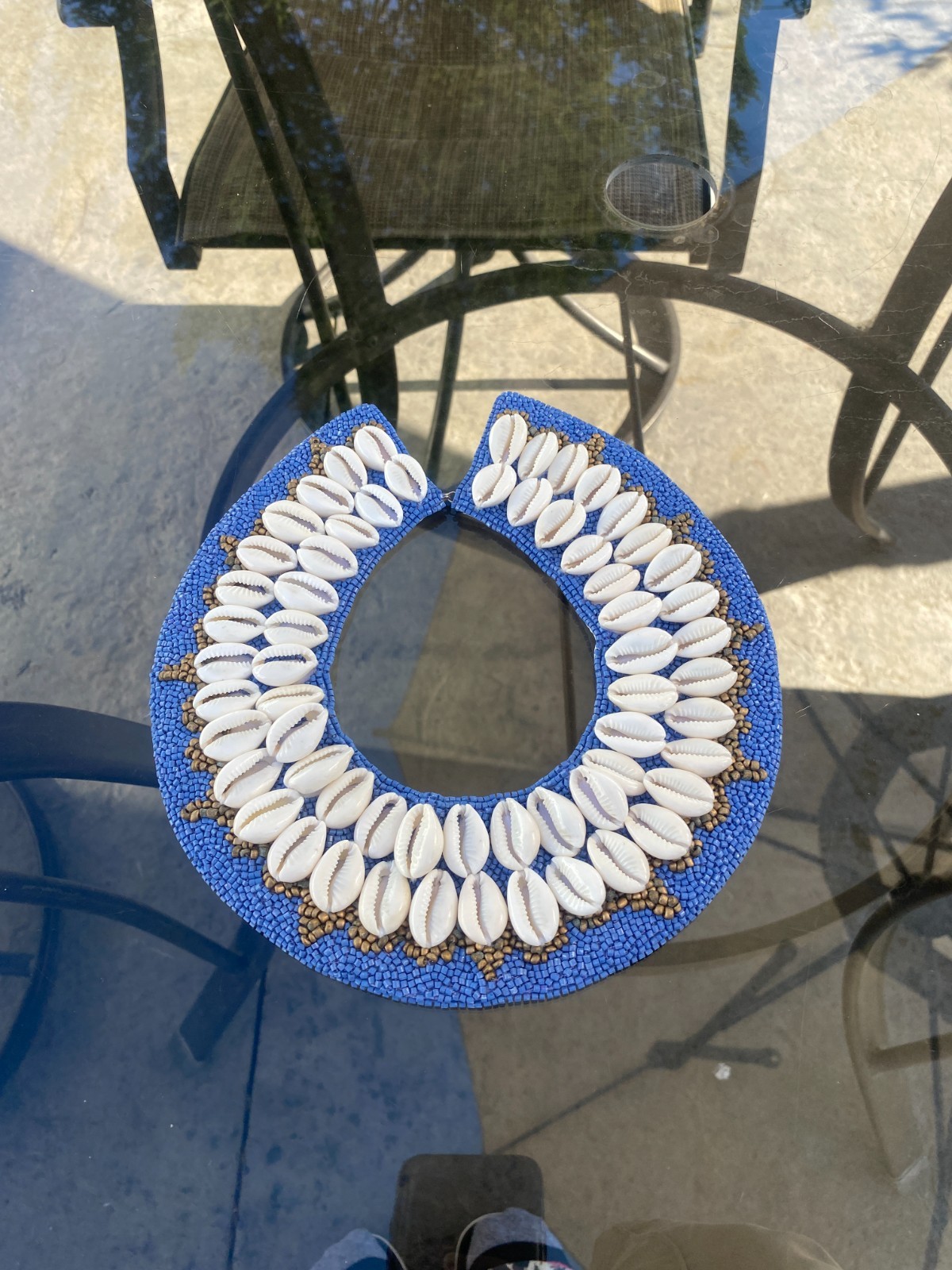 Olivia Dar Anthropologie Necklace Shell Collar Bib Beaded Statement Cowrie Peach