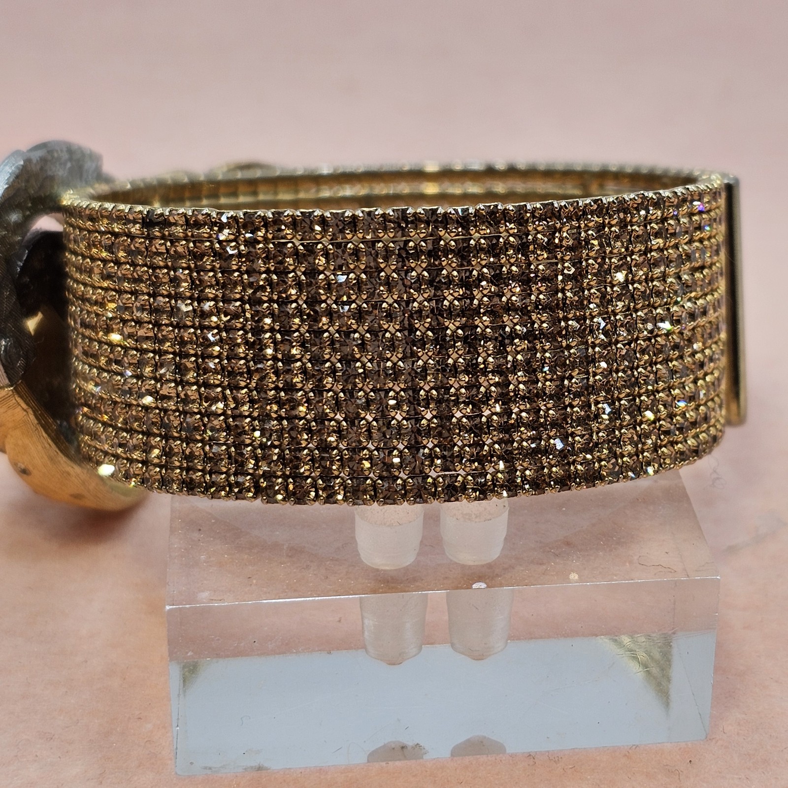 Mixed Media Amber Color Bracelet Brooch Embellished Goldtone One Of A Kind