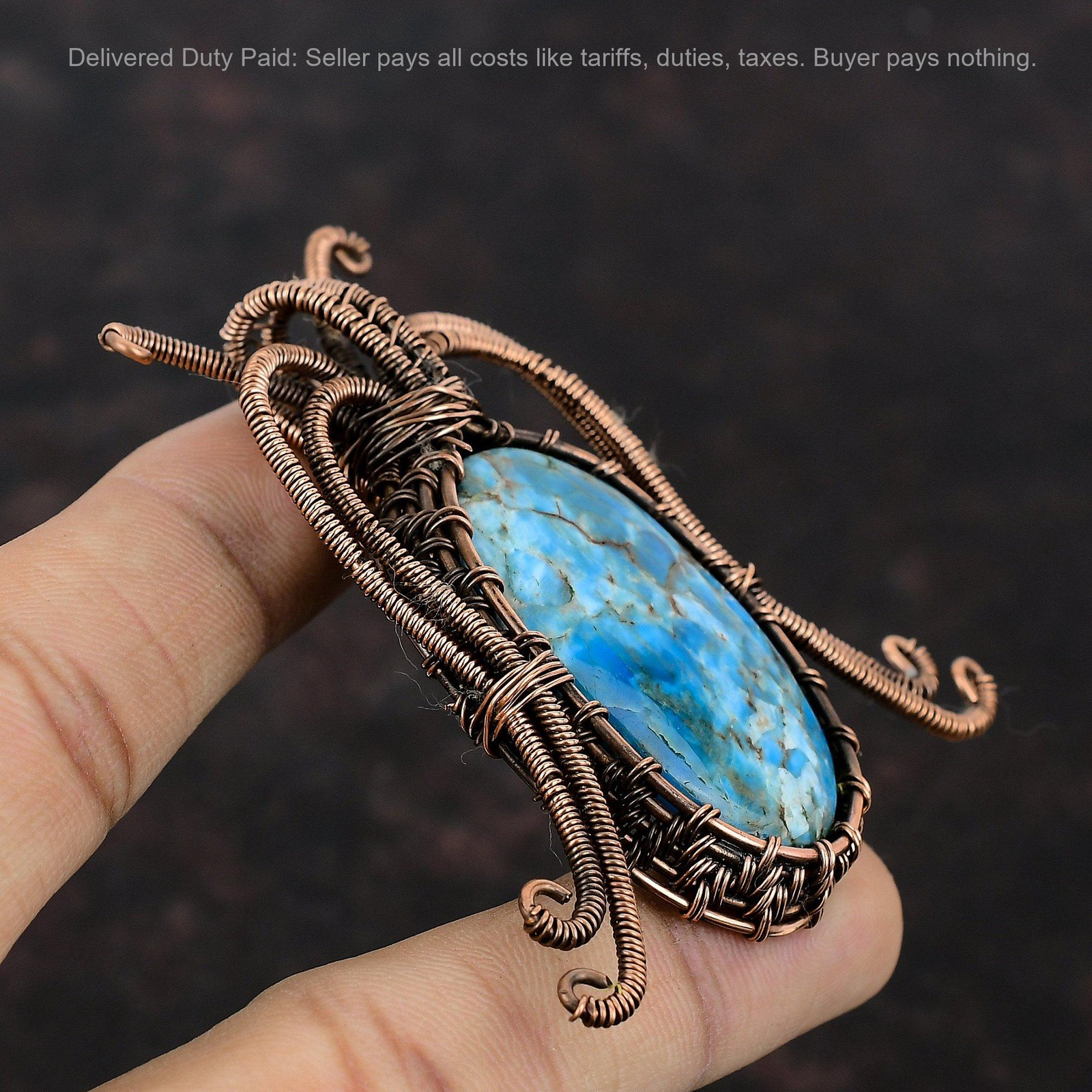 Copper Neon Apatite Gemstone Ethnic Birthday Wire Wrapped Sister Pendant Jewelry