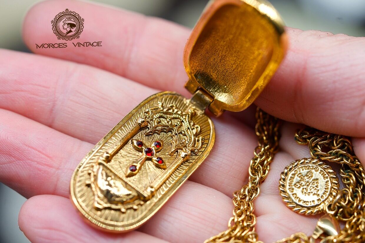 Vintage Cross Locket Necklace, Retro Religious Women Pendant Jewelry