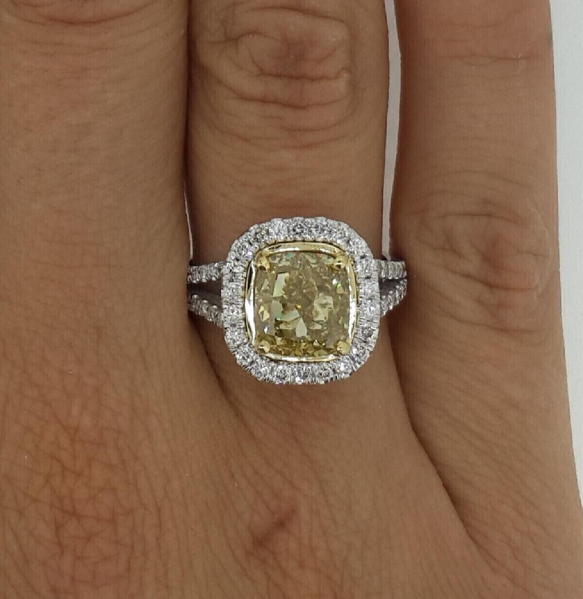 2CT Cushion Cut Simulated Yellow Citrine Engagement Ring 14K Yellow Gold Plated