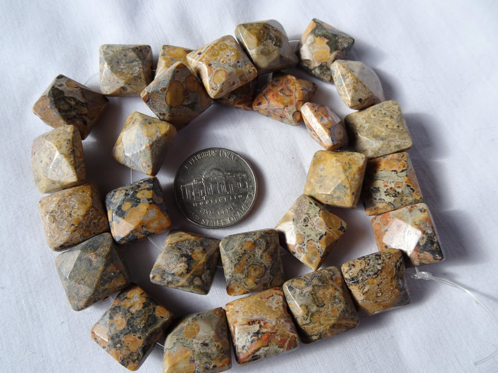15″ Str Natural Leopardskin Jasper Faceted Square Stone Beads 13mm L A409 DNG