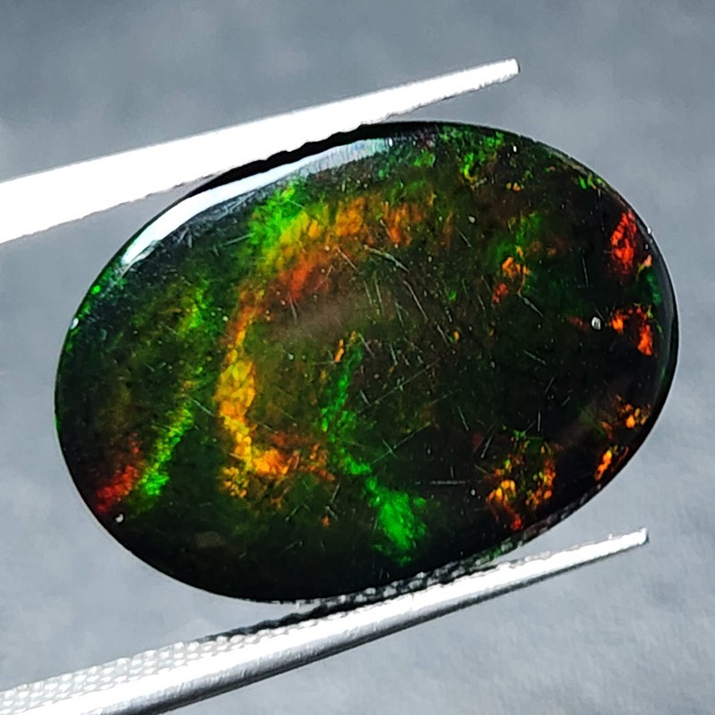 Natural Ethiopian Black Opal AAA+ Collector Welo Oval Cabochon Fire Play 7.05Ct