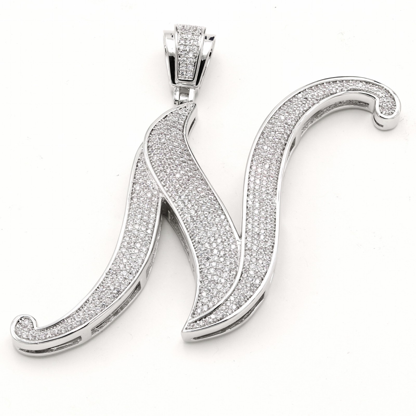 14K Gold Plated Cubic Zirconia Prong Pave Setting Man’s Initial Pendant