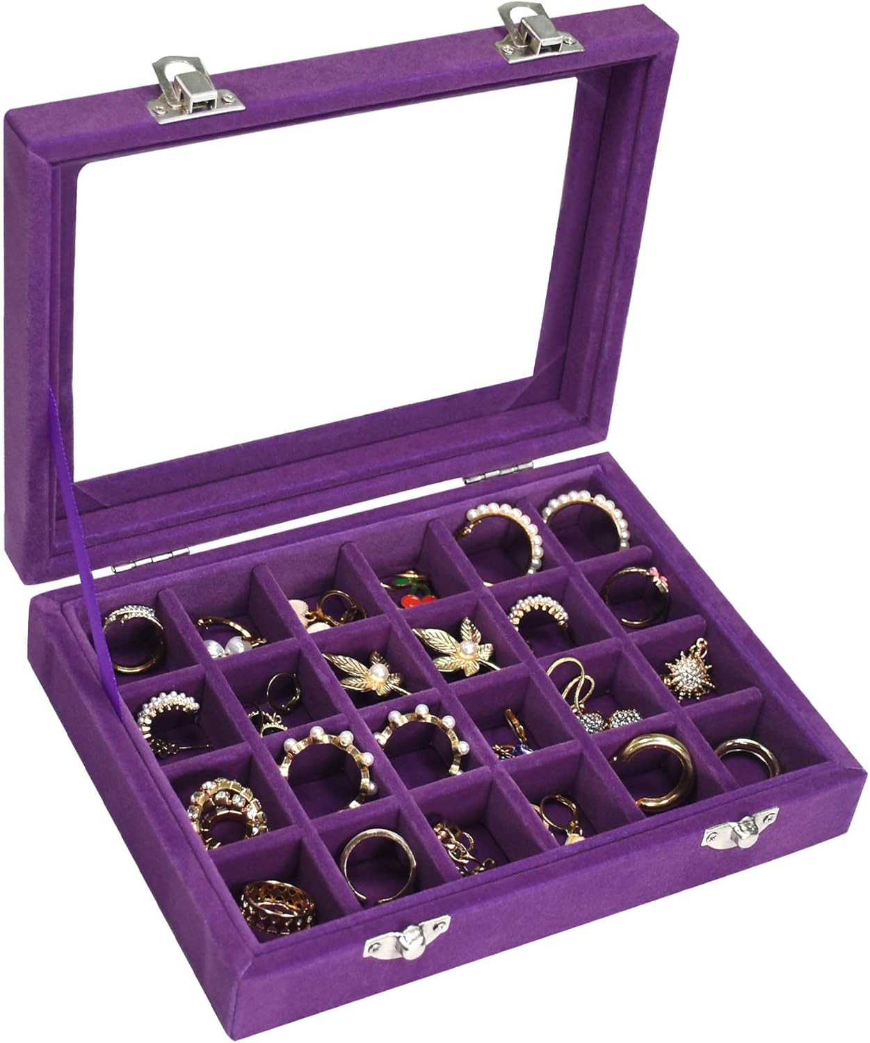 Velvet Jewelry Box 24 Grid Jewelry Ring Display Organiser Box Tray Holder Earrin