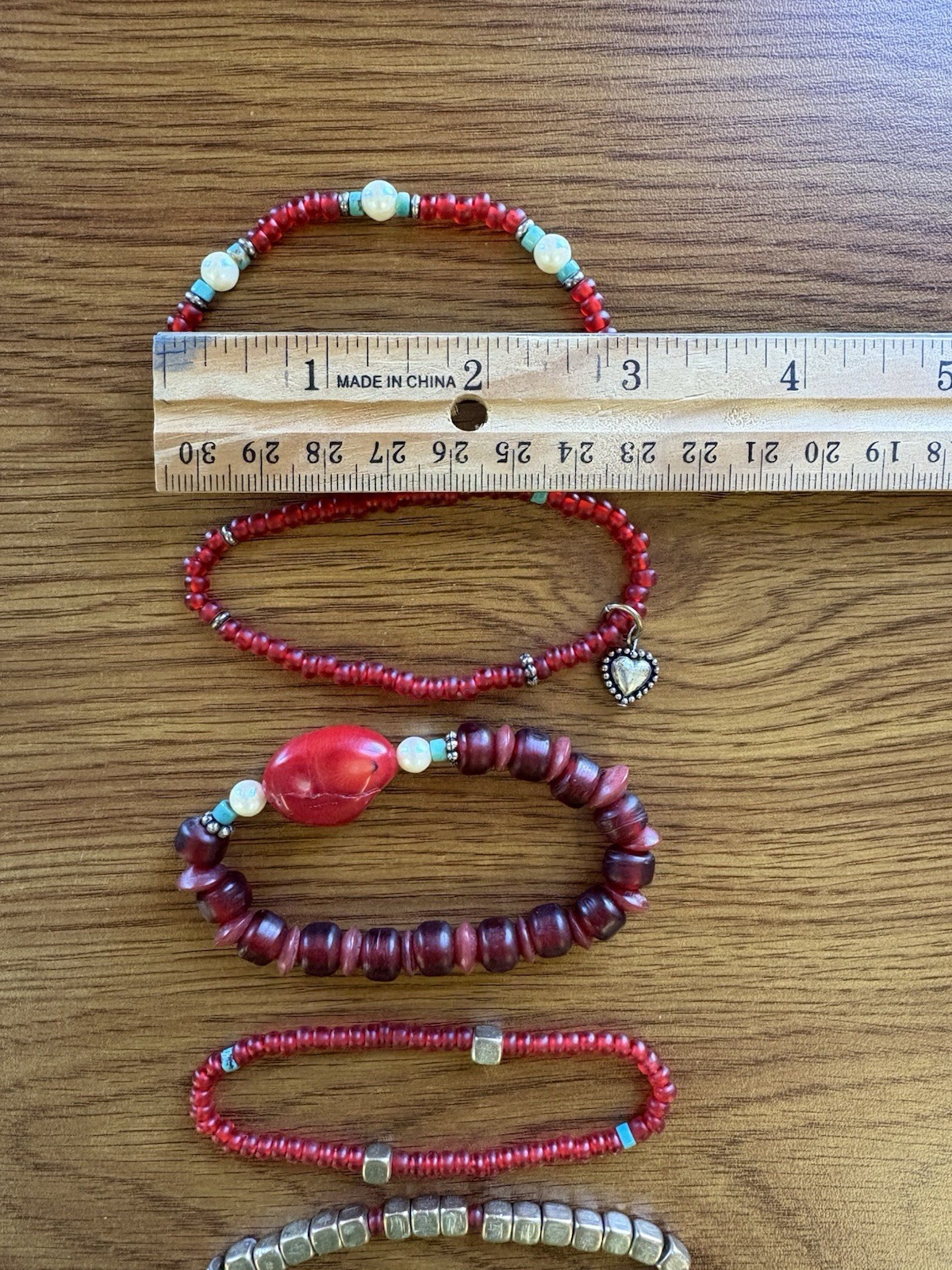 Vintage Set of 5 Stretch Bracelets Silver Red Turquoise Burgundy Boho/Southwest