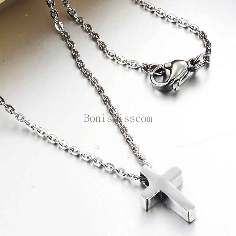 Silver Stainless Steel Simple Plain Cross Pendant Necklace Men’s Women’s Jewelry