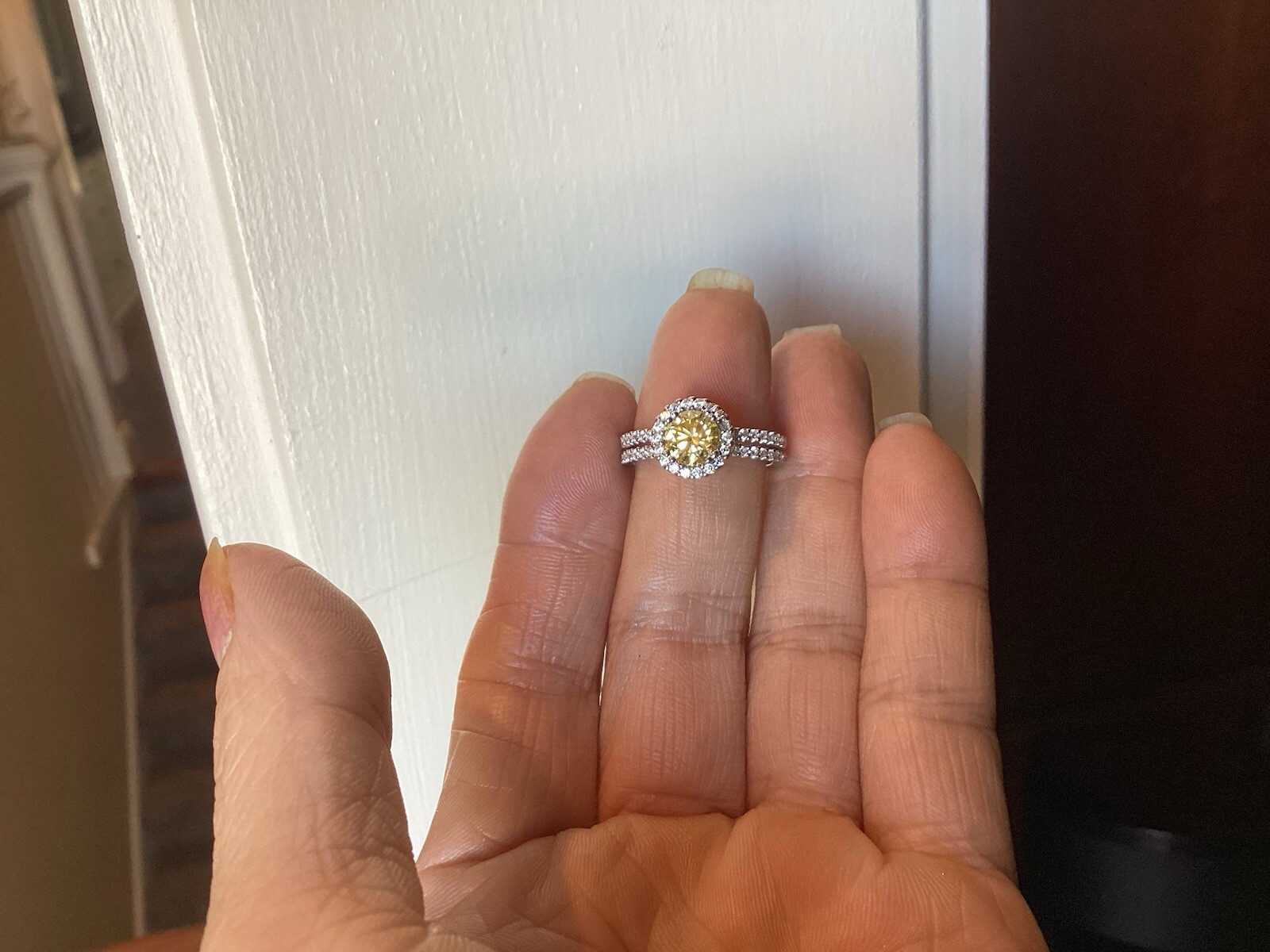 1ct Fancy Vivid Yellow Moissanite Halo Set Engagement Ring