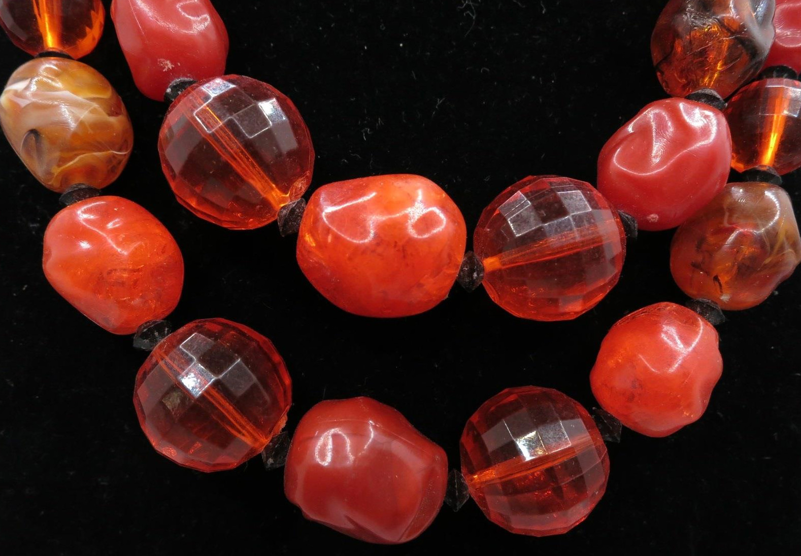 Gorgeous Signed Coro 2 Strand Beaded Choker Necklace Lucite Vintage Red Orange