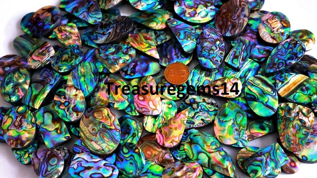 500 CT WHOLESALE LOT NATURAL RAINBOW FIRE ABALONE SHELL CABOCHAN GEMSTONE