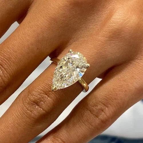 4CT IGI Pear EF/VS1 Lab Grown Diamond Solitaire Engagement Ring 14K Yellow Gold