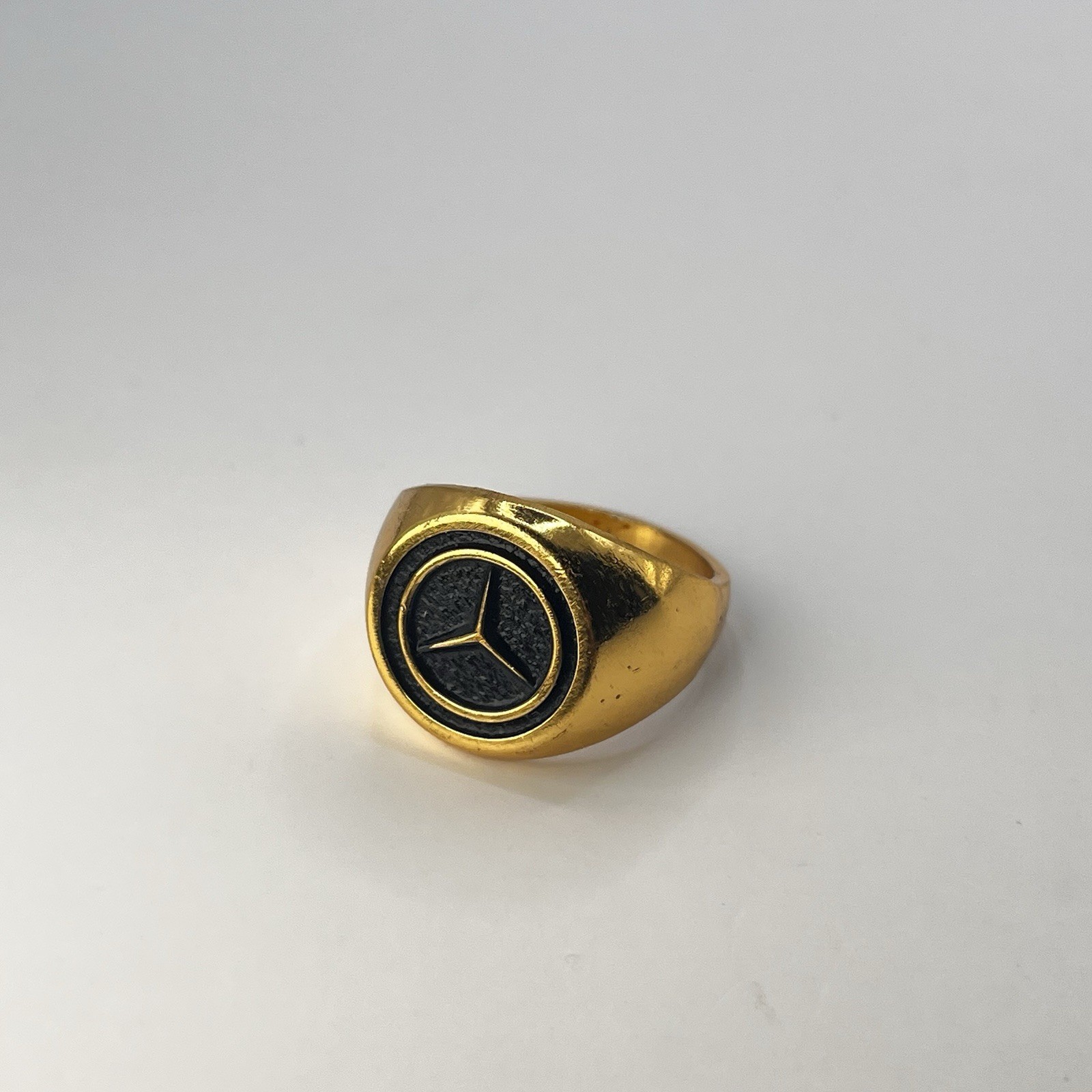Gold Mercedes Style Logo Ring Black Emblem Mens Statement Fashion Jewelry
