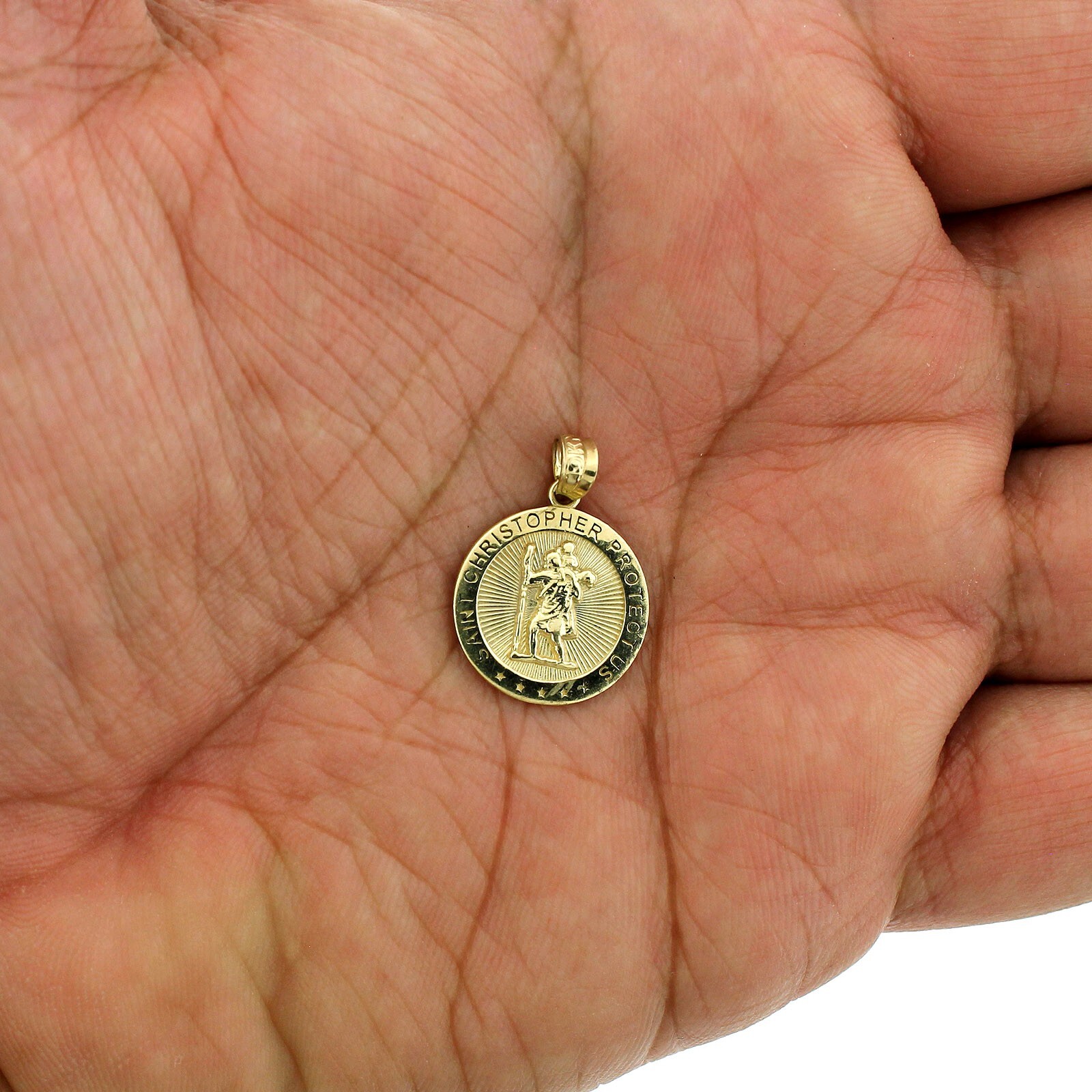 Real 10K Yellow Gold Saint Christopher Pendant, 10KT Gold Charm, Men Women