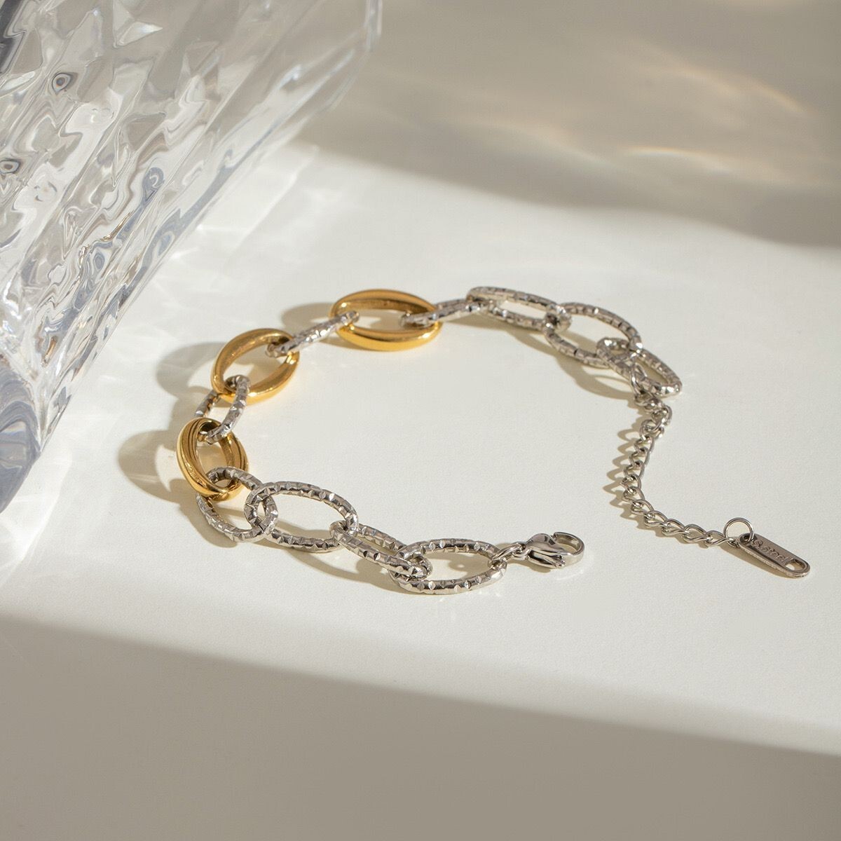 Woman 18K Gold Plated Thick Link Chain Cuff Bracelet Bangle Anti-tarnish