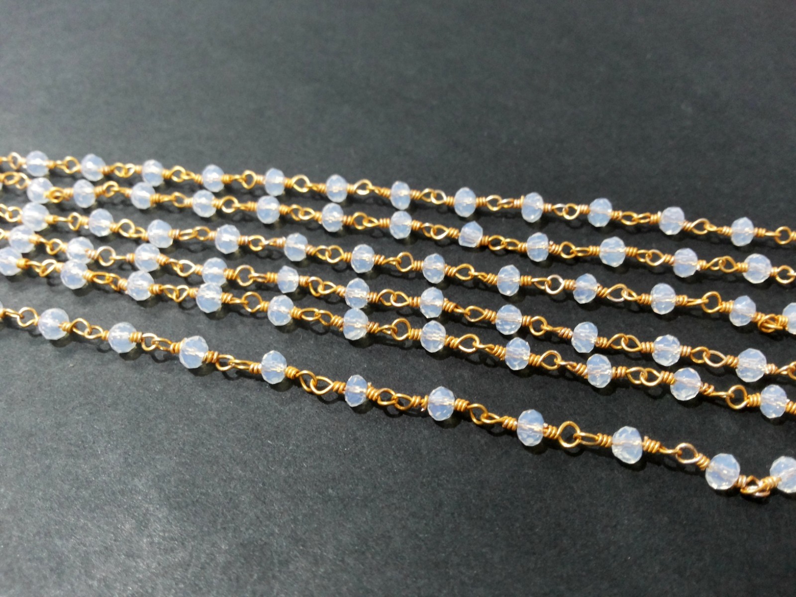 10 Feet Opal Quartz Rondelle Faceted 4-4.5mm Beads, Rosary Chain Gold Wire O1