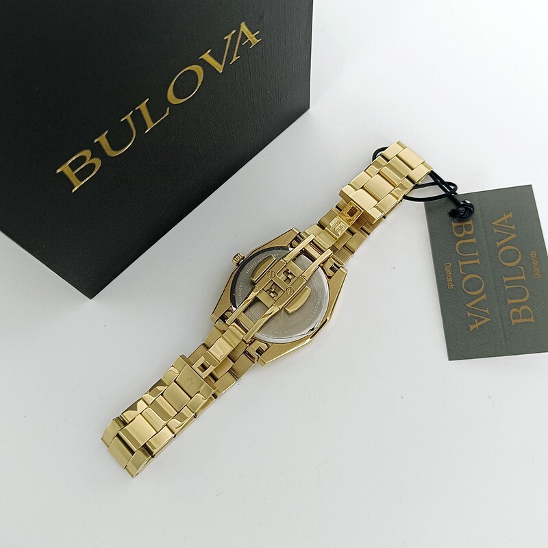 Bulova Surveyor Diamonds Gold Bracelet White Dial Women 97P172 Quartz Watch 31mm