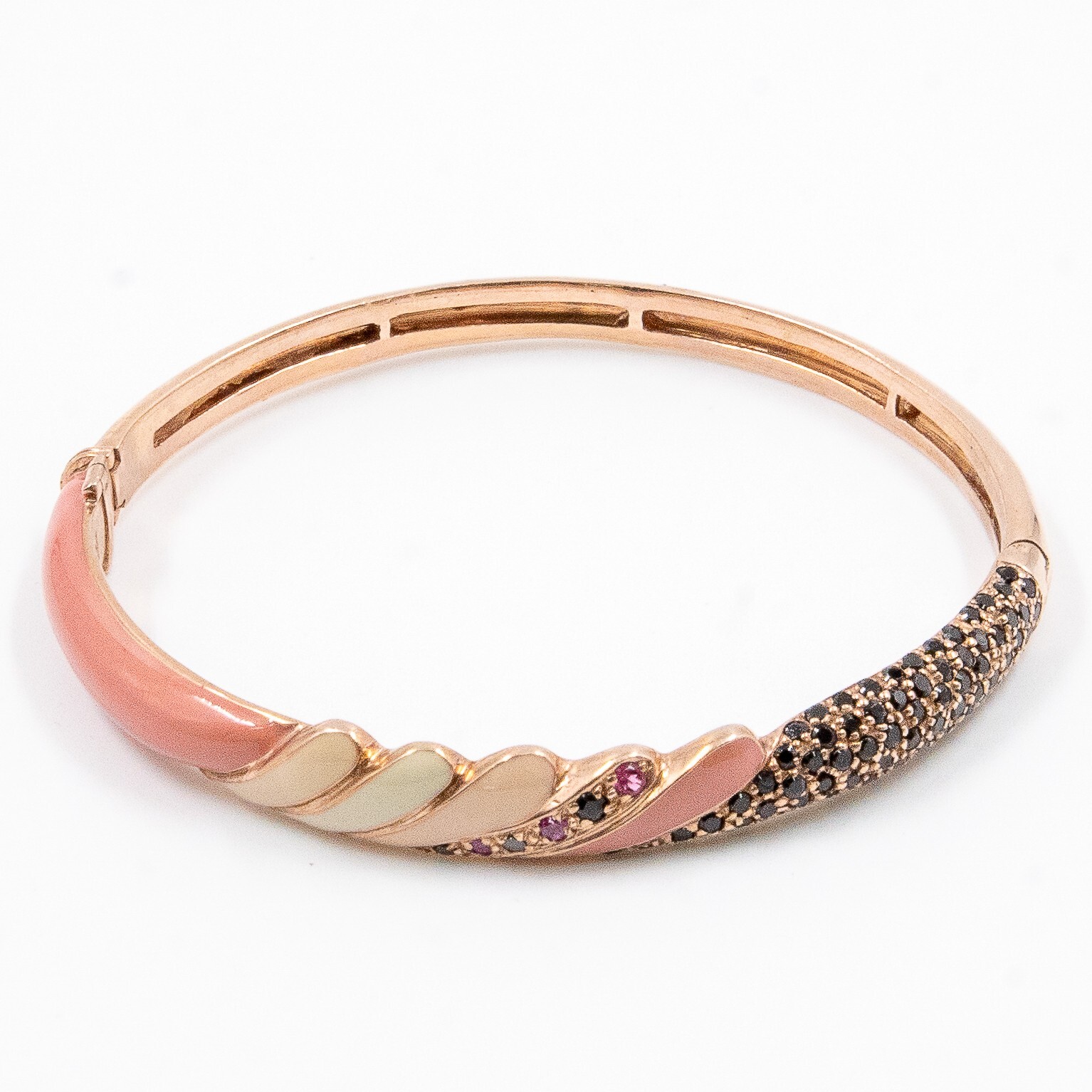1.54ct Black Spinal 925 Sterling Sliver Bangle in Rose Gold Plated Pink Enamel