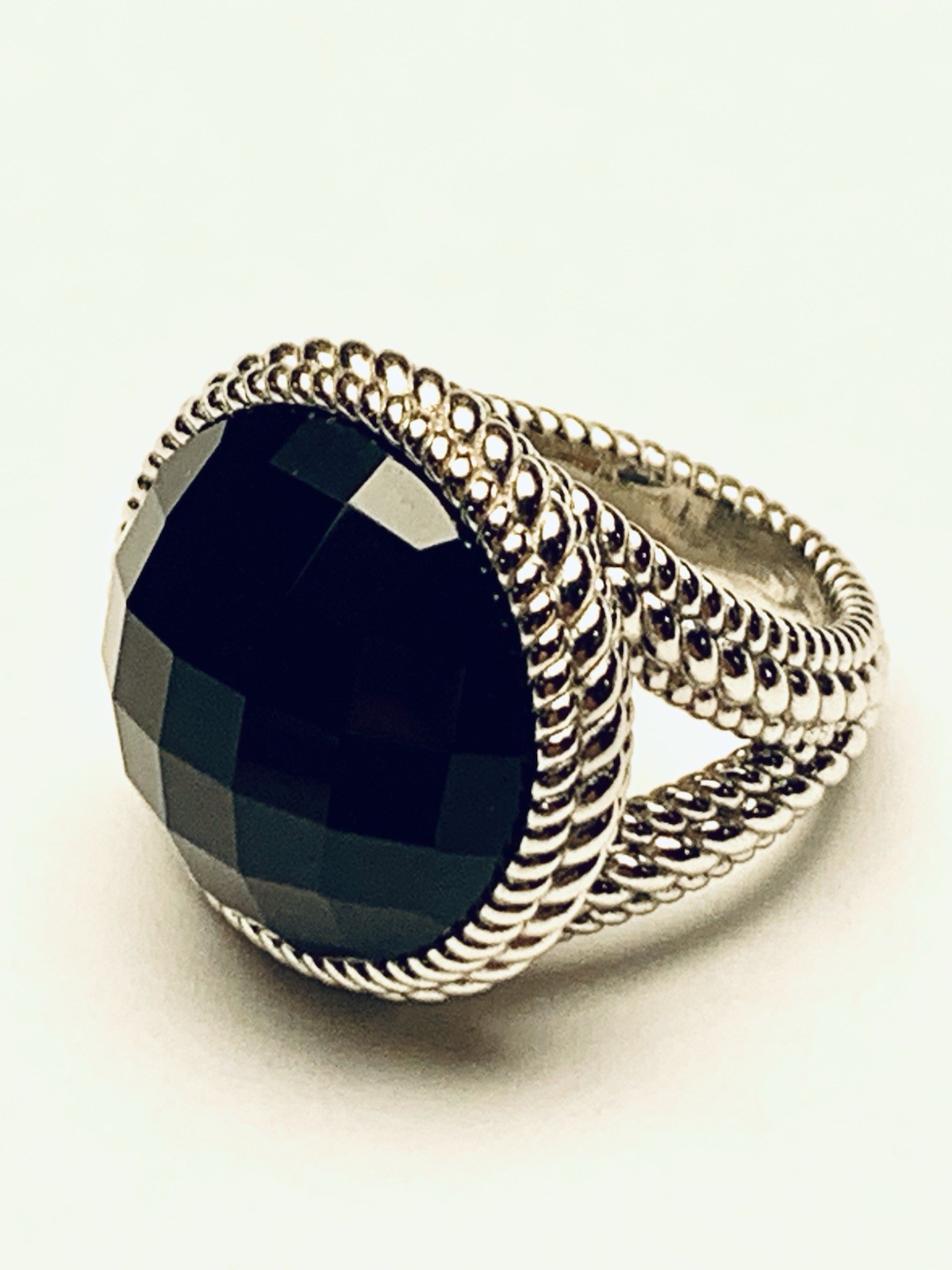 Judith Ripka 925 Sterling Sliver Black Onyx Statement Heavy Ring Sz 8