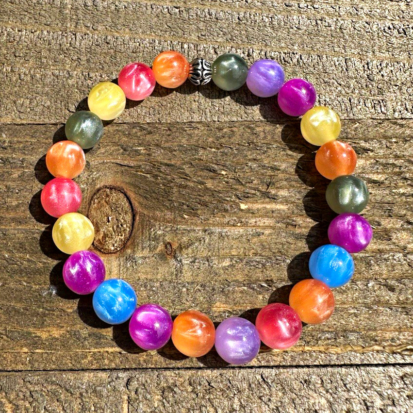 Handmade UV Color Changing Cat Eye Stretch Bracelet 8mm Rainbow Beaded Jewelry
