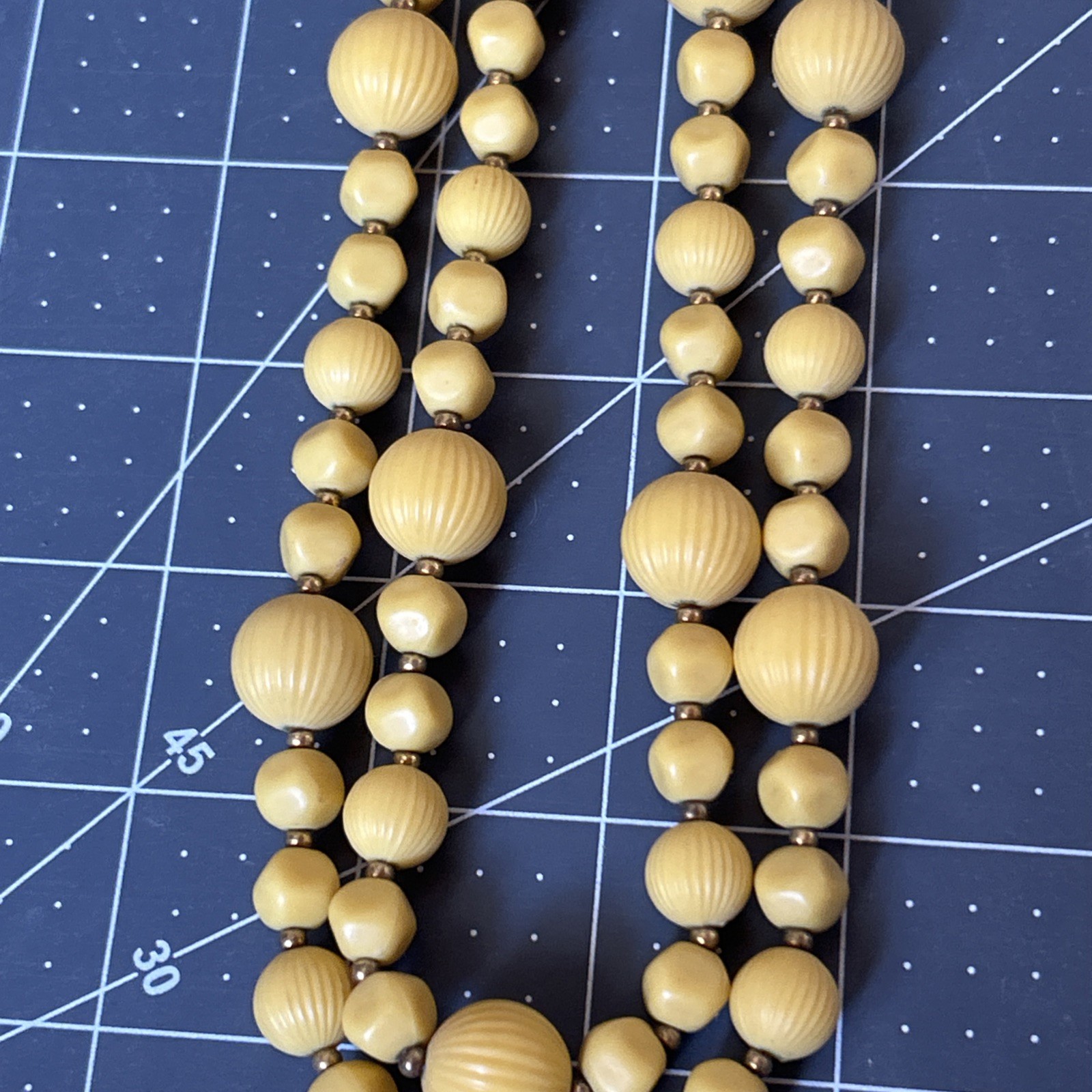 Vintage 2 Strand Yellow Beaded Necklace Textured Retro MCM Casual Woman’s 20″