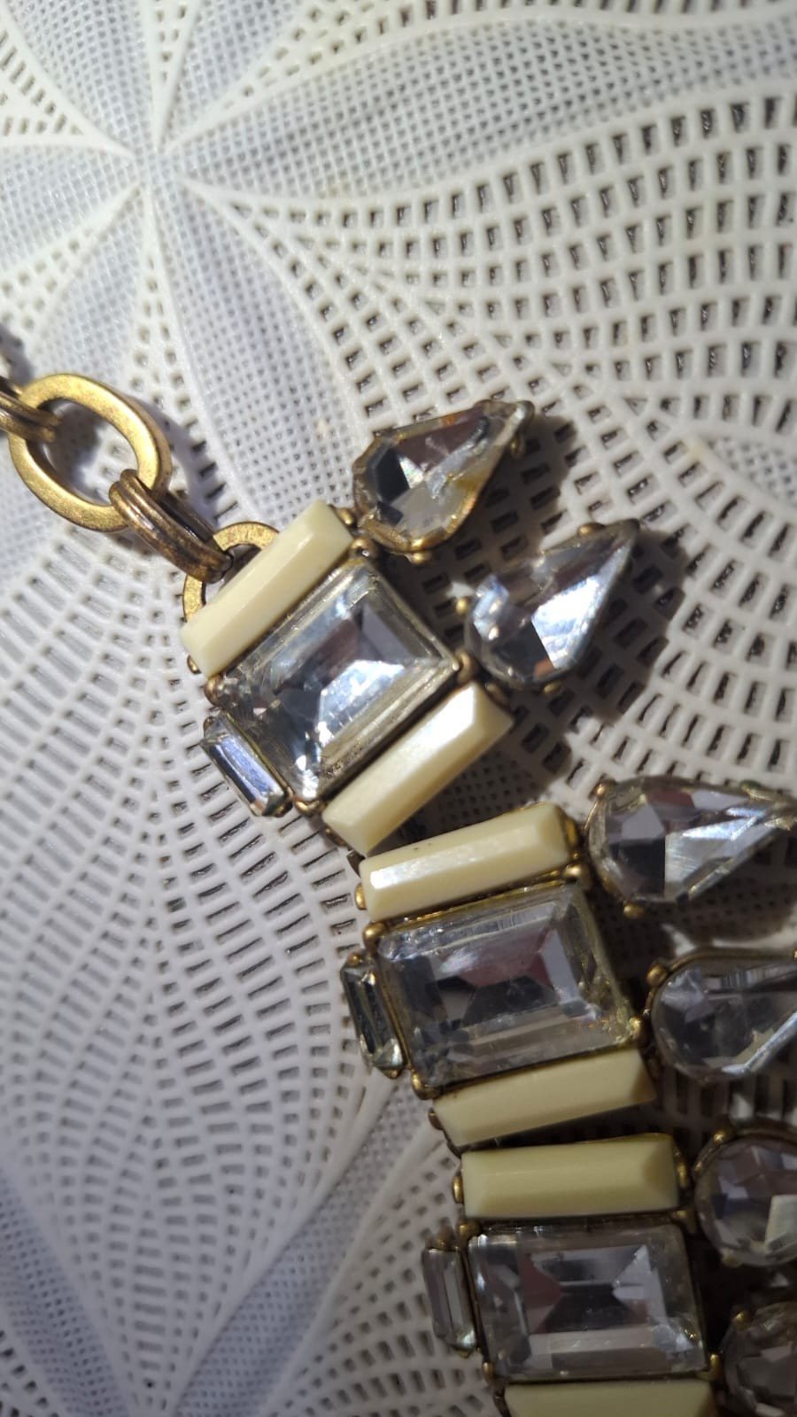 J. Crew Necklace, Faux Crystal and White Acrylic, Gold Tone Chain