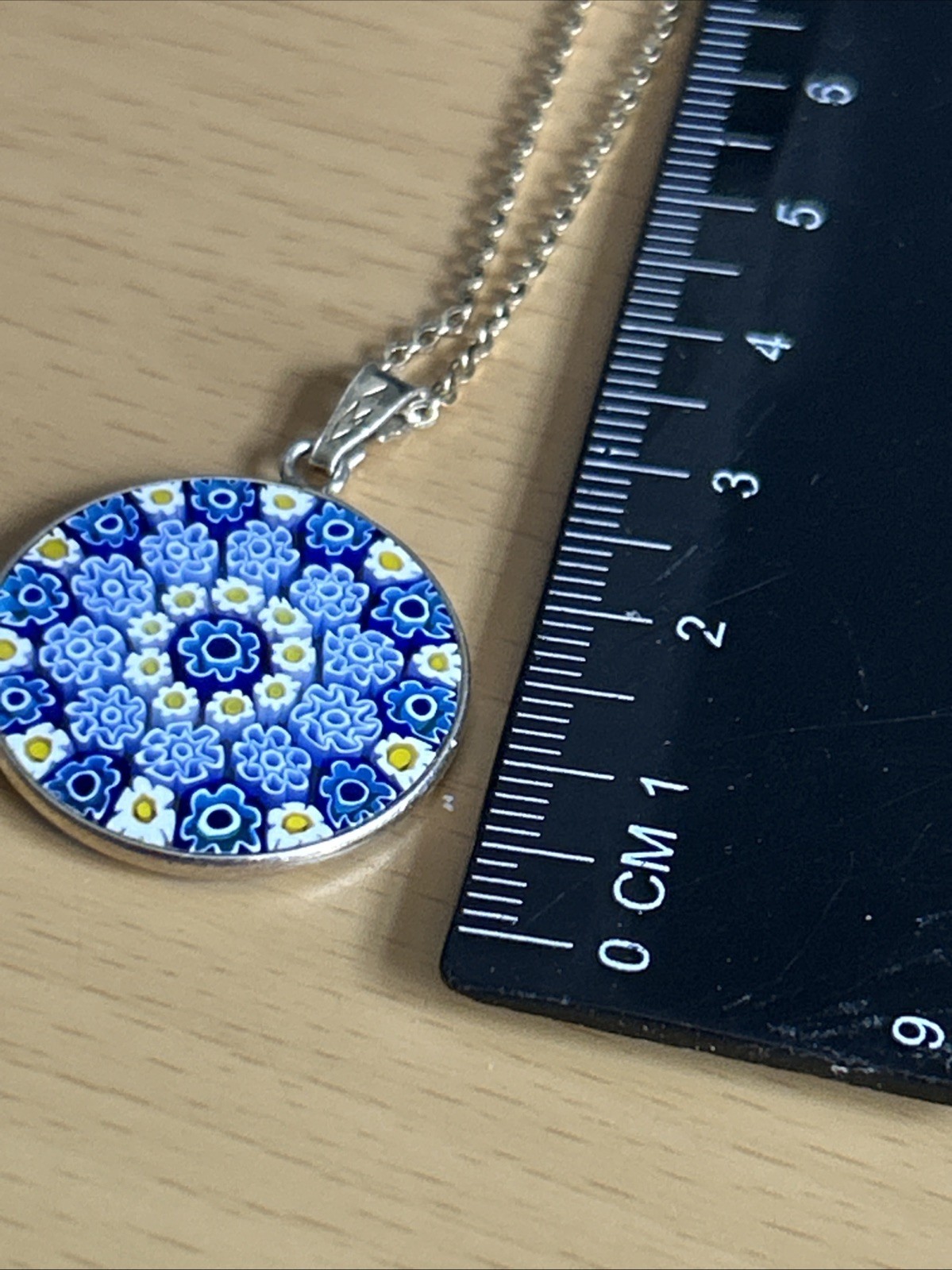 925 Silver Millefiori Pendant On 46cm Chain/ Gold Overlay