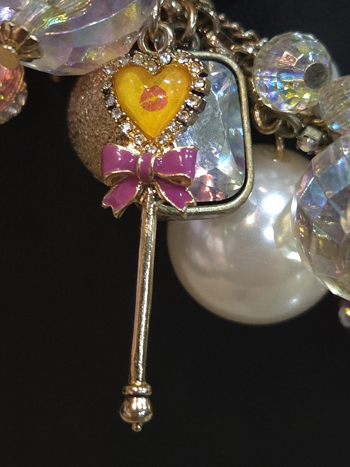 Vintage Betsey Johnson Varsity Crush Pink Gold Tone Charm Neck Mess Barbiecore