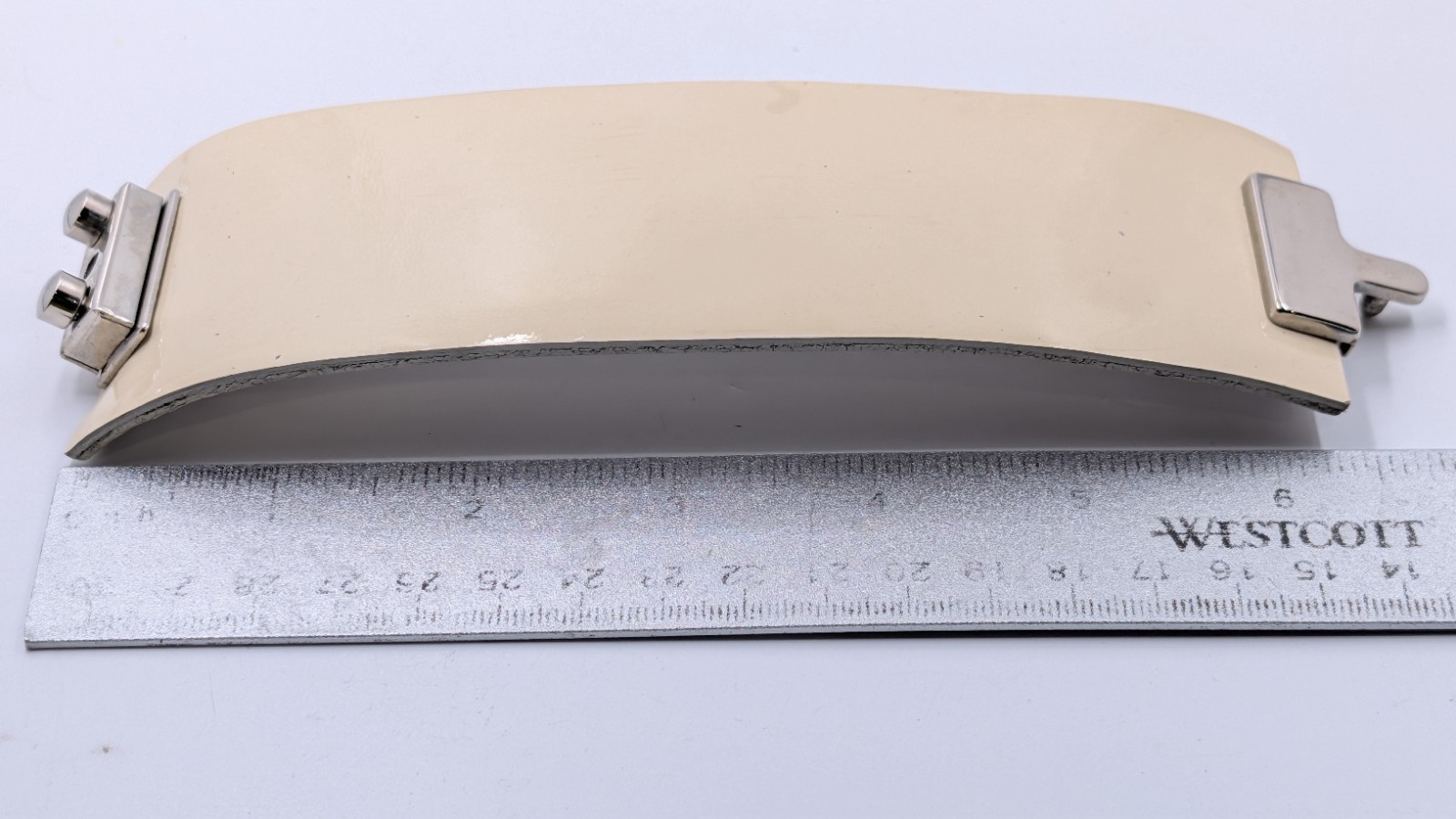 YOCHI NY Cream Beige Leather Silver Snap Clasp Wide 2” Bracelet 5.5” or 6”