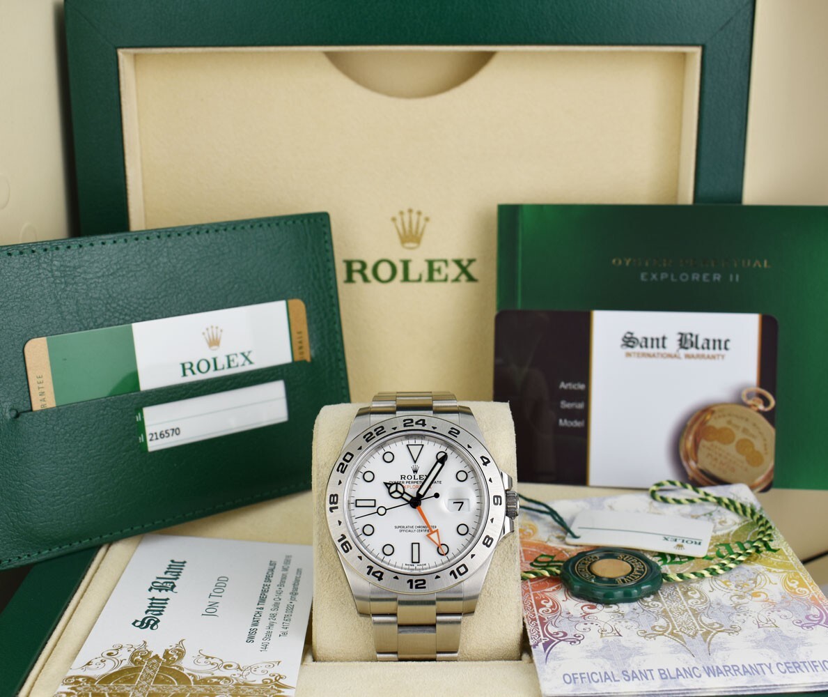ROLEX 42mm Stainless Steel Explorer II POLAR White w/ CARD 216570 SANT BLANC