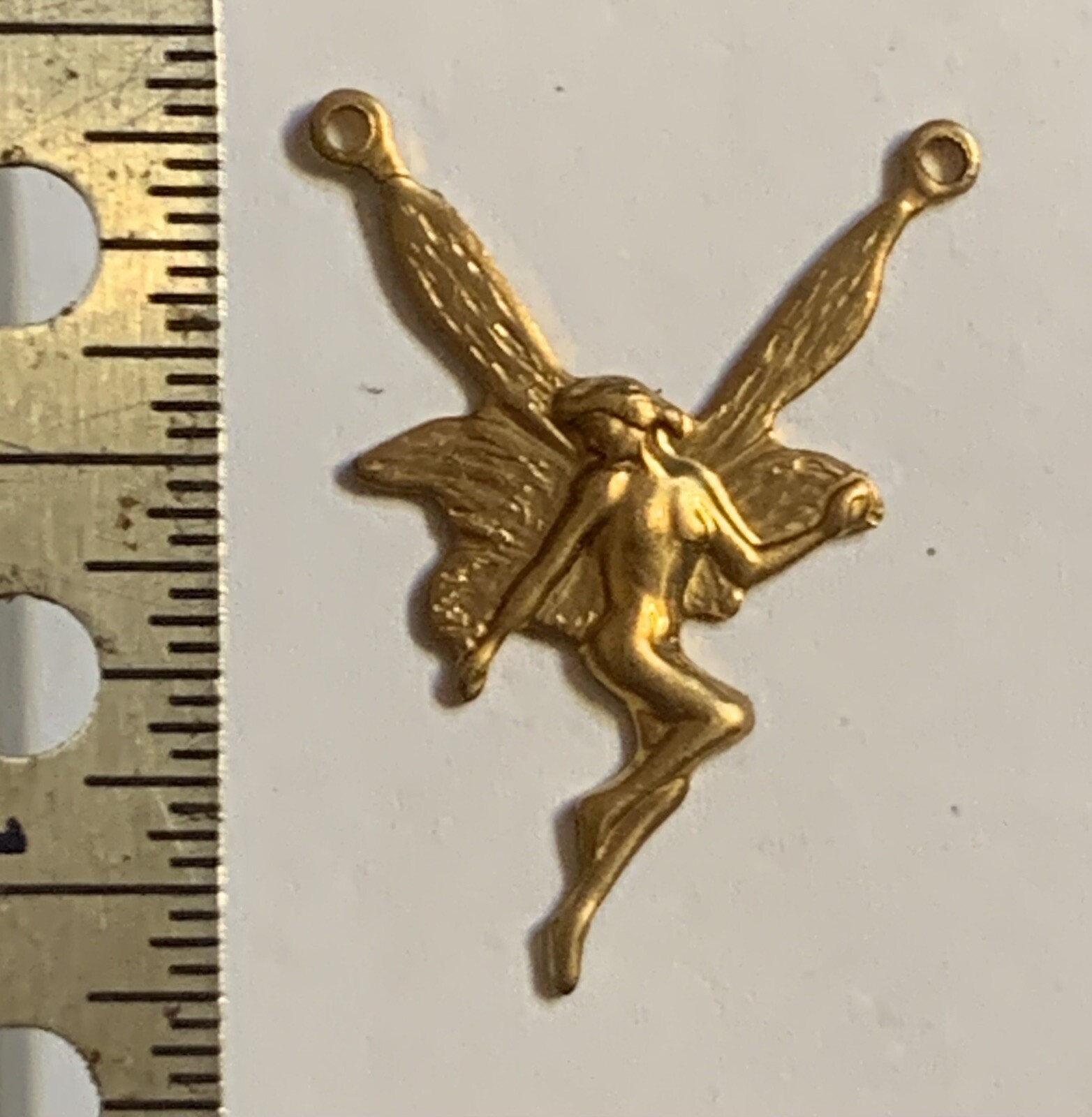 15 Vintage Brass Stamping / Fairy Nymph Two Holes for Drop or Necklace