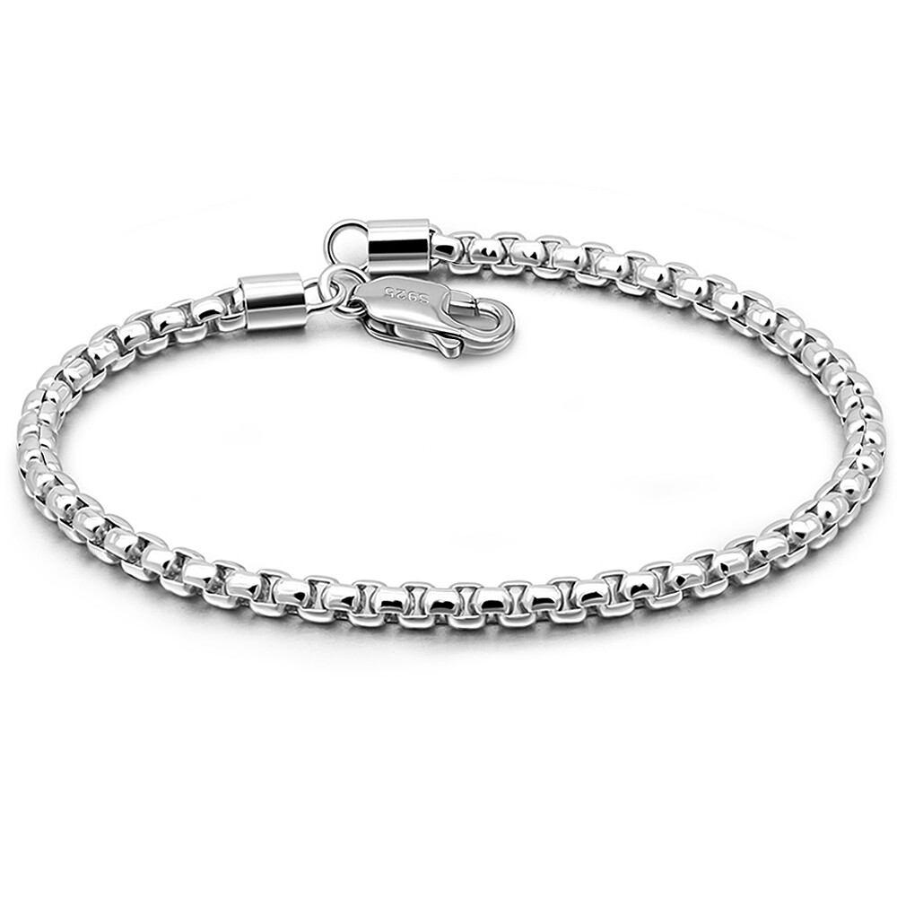 925 Sterling Silver 3mm Round Box Chain Bracelet 6.3″ to 9″ Inch for Men & Women
