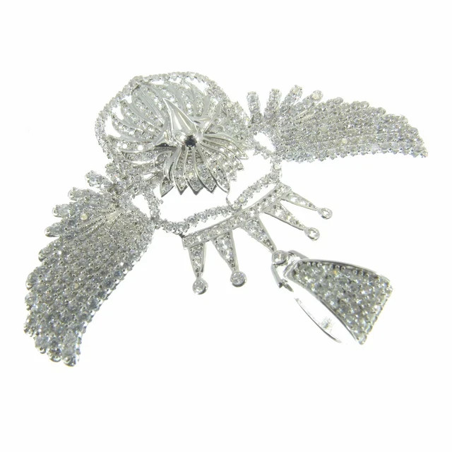 3.20Ct Round Cut Real Moissanite Crowned Eagle Pendant 14K White Gold Plated