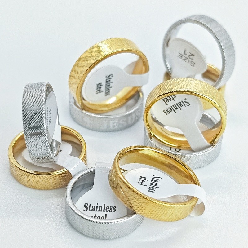 36Pcs Dual Tone 6mm Cross Engraved Stainless Stackable Rings Unisex Bulk Jewelry