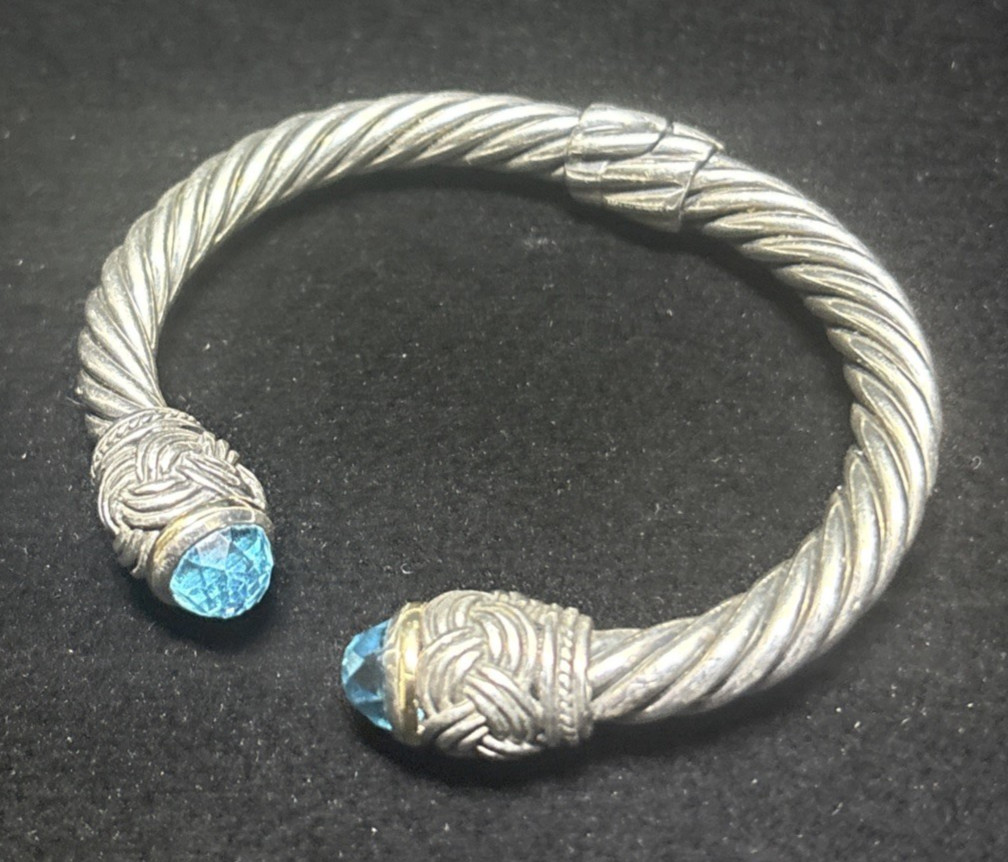 Effy 18K Yellow Gold Sterling Silver Blue Topaz Hinge Bangle Bracelet