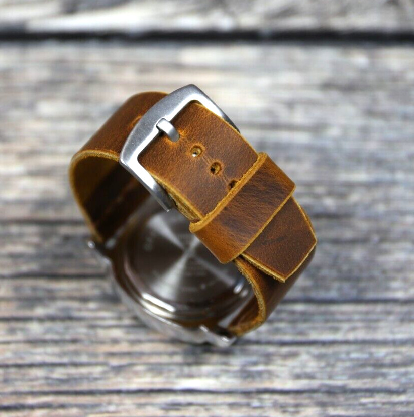 Handcrafted Vintage Brown Leather Watch Strap 18-26mm Classic Retro Style Band