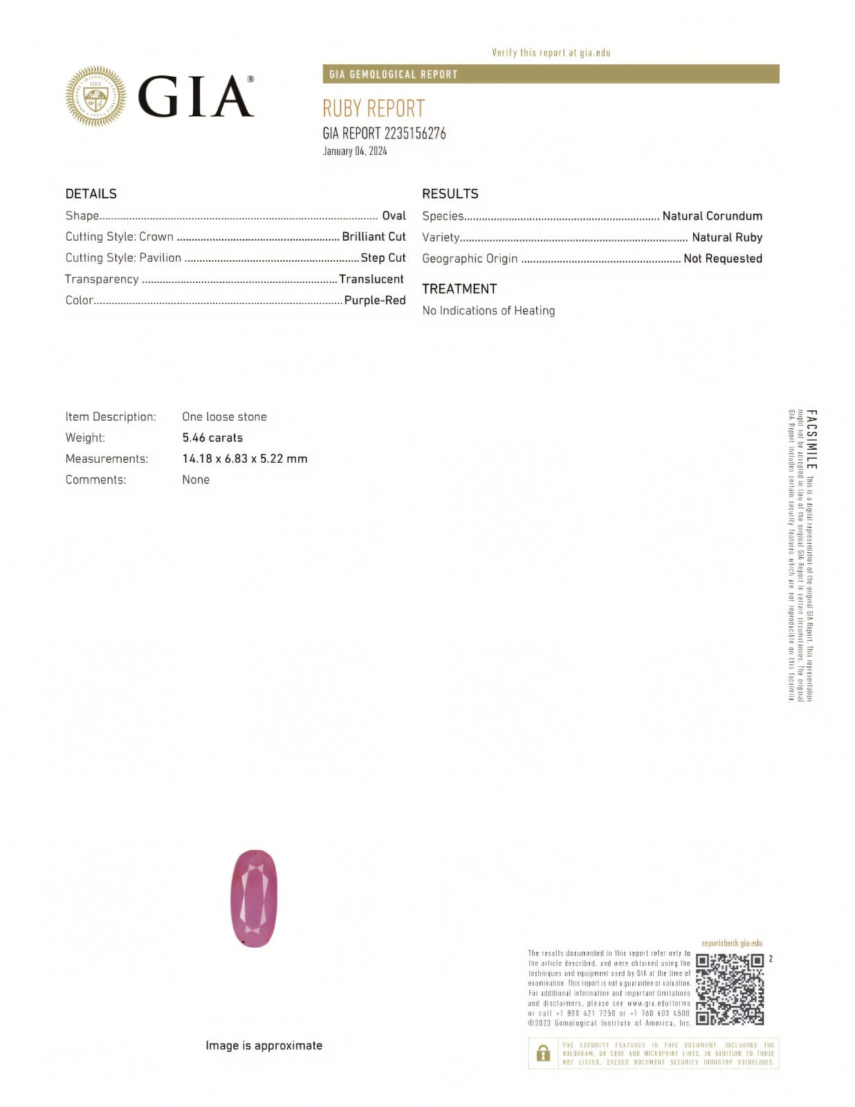 ## GIA Certified ## 5.46 ct Ruby | Untreated | Natural & Genuine!