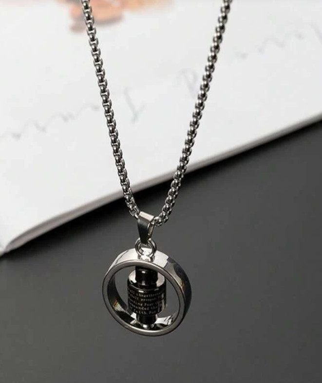 Bible Verse Cross 360* Spinner Charm Pendant Titanium Steel Necklace with Chain