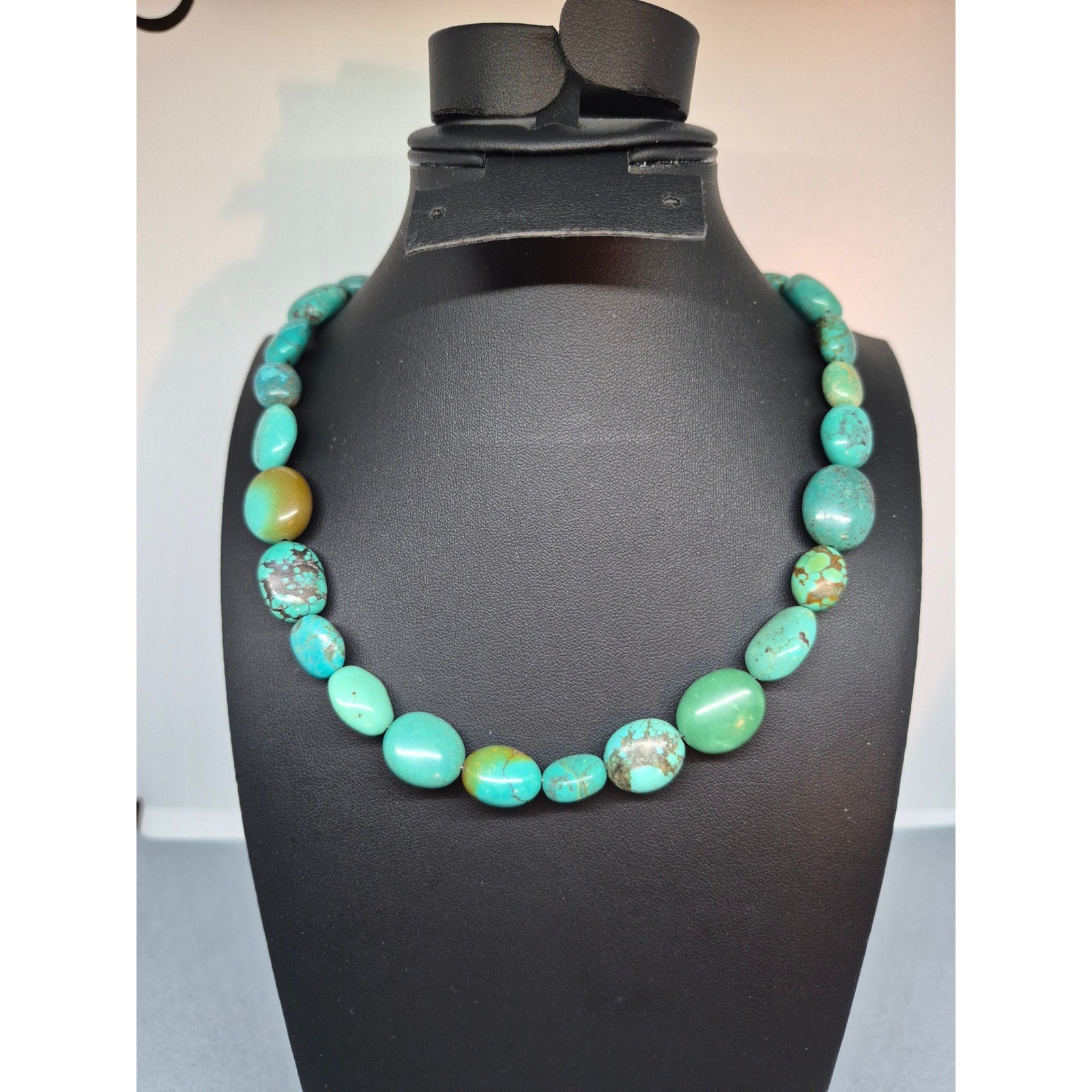 Vintage Turquoise Nugget Necklace Blue Green Toggle Clasp Statement Jewelry