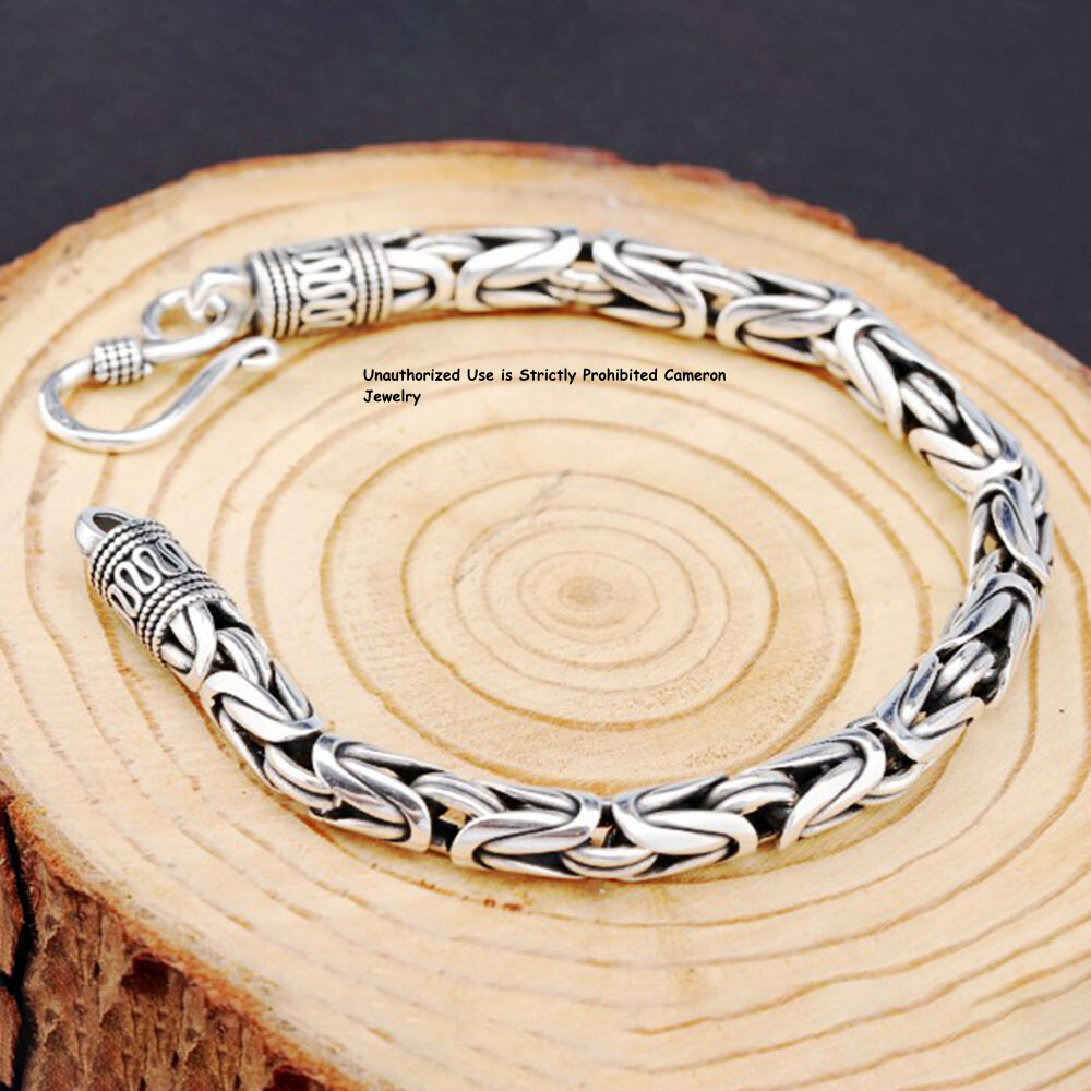 Pure S925 Sterling Silver Chain 4mm/5mm/6mm/7mm Byzantine Link Bracelet 6-9inch