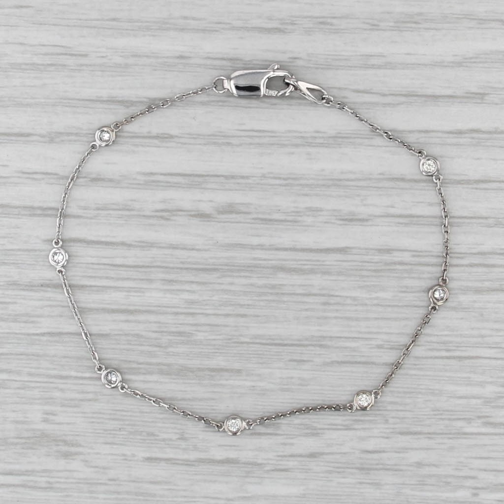 0.23ctw Diamond By The Yard Station Bracelet 14k White Gold 7.5″ Cable Chain
