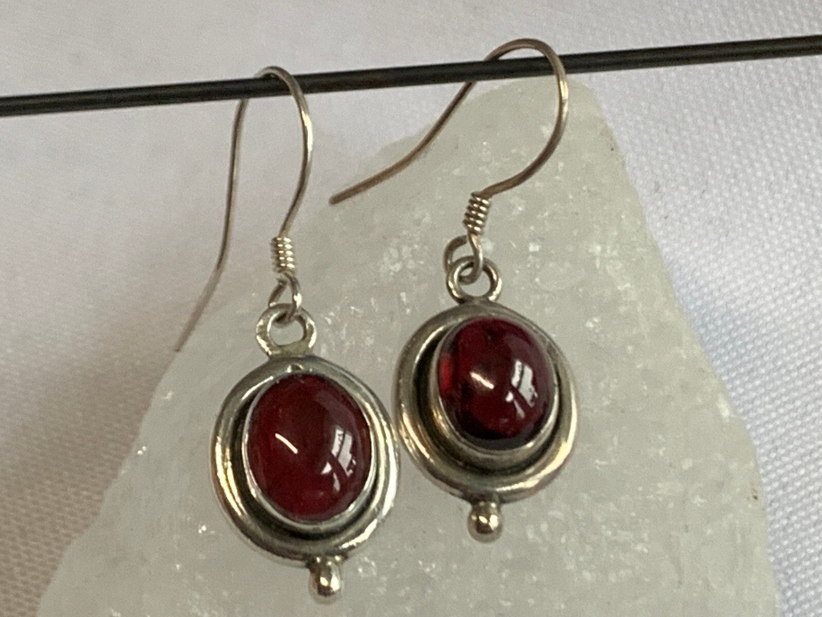 Sterling Silver Dangle Earrings 5.59g Fine Jewelry Dangle Garnet Color Stones