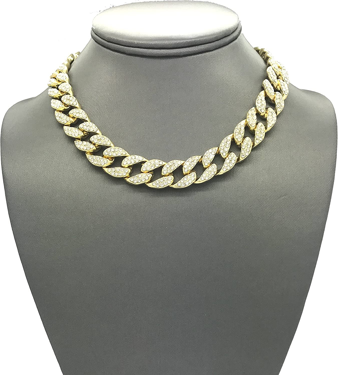 14MM Gold Plated Iced CZ Out Miami Cuban Link Bracelet Or Chain for Men Women